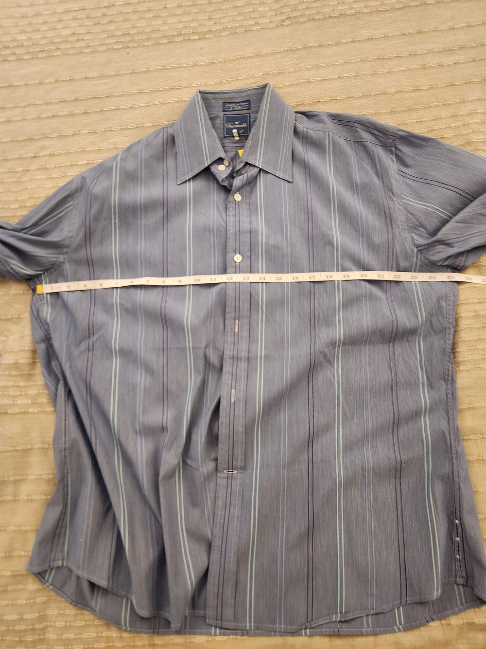 Faconnable Blue and White Vertical Stripe Dress Shirt